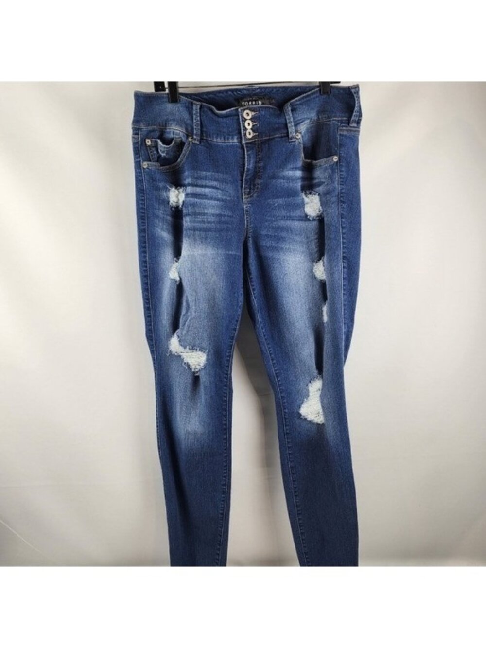 Torrid Womens Premium 3-Button Jegging Blue Jeans Dark Wash Distressed Size 18T